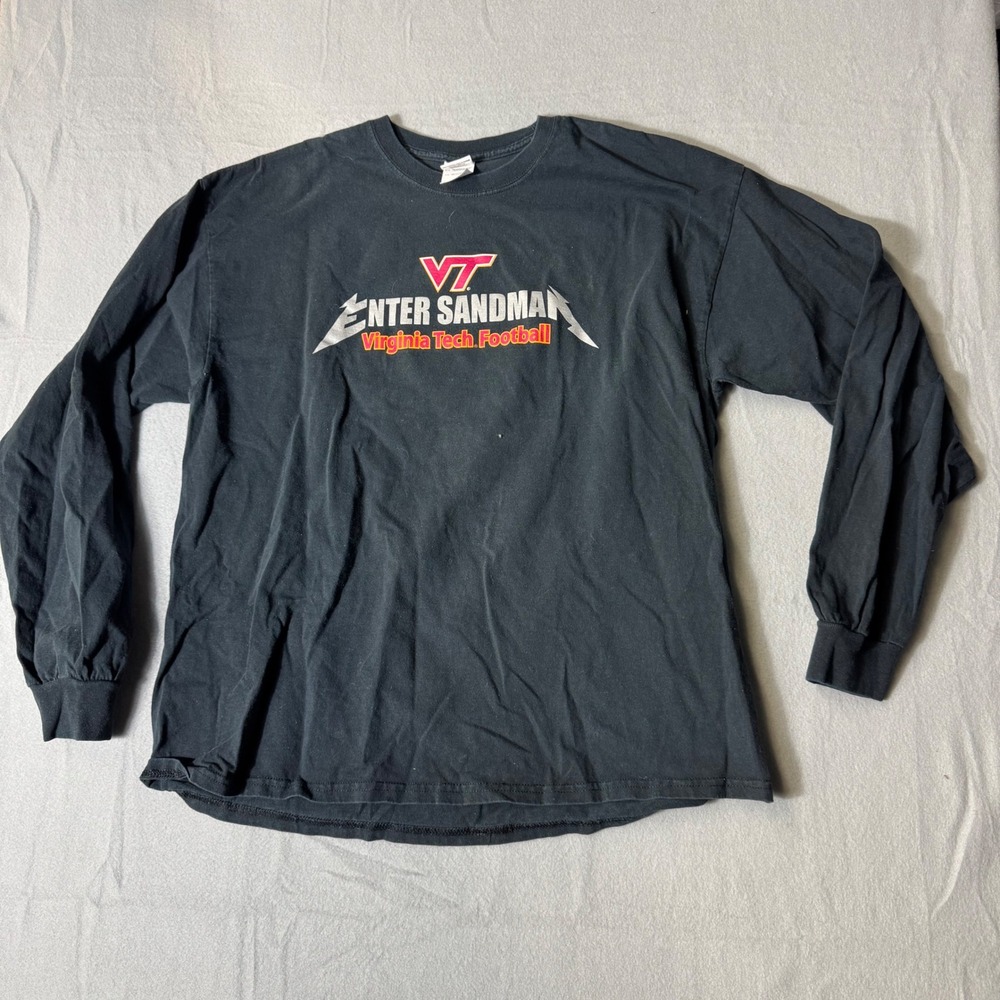 VINTAGE Virginia Tech Hokies Football ENTER SANDMAN Gildan‎ Long Sleeve Shirt XL